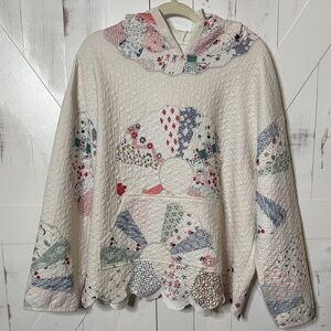 Cream Quilted Hooded Patchwork Sweater